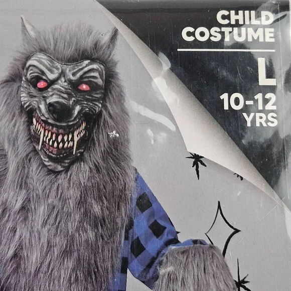 Spooktacular Creations Child Werewolf Costume L 10-12 Yrs With Top Hood Gloves - Picture 3 of 9